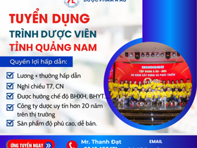 Tuyển dụng Trình dược viên địa bàn Quảng Nam – Thu nhập hấp dẫn, đào tạo bài bản